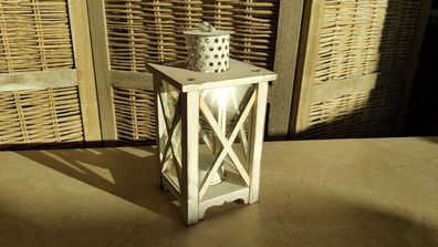 Laterne Holz Deko Ambiente (Höhe: 20 cm) weiß Teelicht Kerze Windlicht