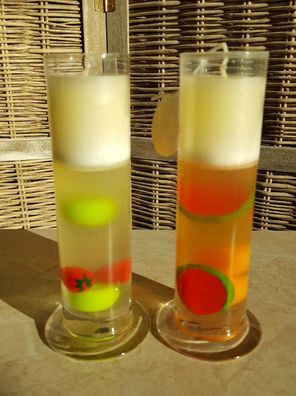 Glas mit Wachs Kerze und Gel mit Früchten 17 cm