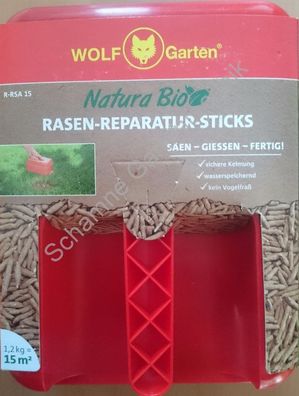 WOLF-Garten Natura Bio Rasen-Reparatur-Sticks in der Streubox R-RS 15 für 15 m²,