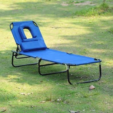 Outsunny® Sonnenliege Gartenliege Relaxliege Dreibeinliege mit Gesichtsöffnung blau