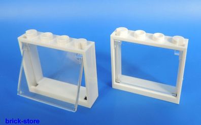 LEGO® Fenster 1x4x3 Rahmen weiß / mit glaseinsatz transparent klar / 2 Stück