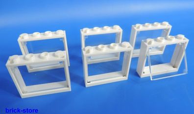 LEGO® Fenster 1x4x3 Rahmen weiß / mit glaseinsatz transparent klar / 6 Stück