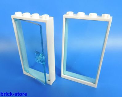 LEGO® Tür + Fenster / 1x4x6 Rahmen weiß / mit Glaseinsatz transparent Glas blau