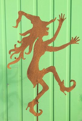 Junge Hexe tanzend Hexen 50 x 115 cm Rost Edelrost Metall Gartenstecker