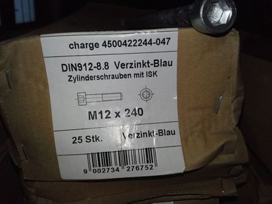 DIN 912 Zylinderschrauben mit Innensechskant, M 12 x 240 8.8 VZ 1 Stk