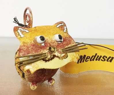 Medusa KATZE gelb weinrot S H10cm Metall Figur handbemalt bunt Kater Kätzchen