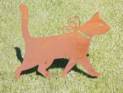 Katze mit Schleife Kater Gartenstecker Rost Edelrost Metall Figur Tiere Katzen