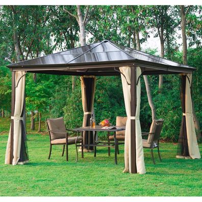 Outsunny® Luxus Pavillon Gartenpavillon Alu Partyzelt mit lichtdurchlässigem PC Dach
