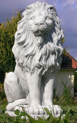 Steinfigur Löwe Löwen Leo links blickend H 53cm Torwächter Steinguss Steinfigur
