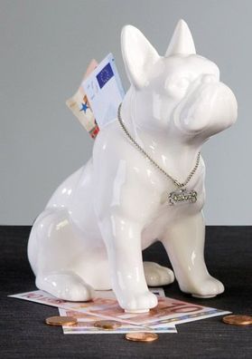 Spardose BULLI sitzend weiß Französische Bulldogge Mops Sparschwein Keramik