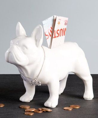 Spardose BULLI stehend weiß Französische Bulldogge Mops Sparschwein Keramik