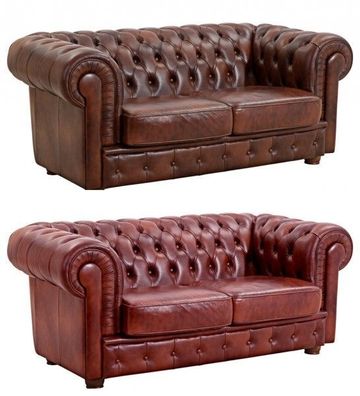 Sofa Couch Ledersofa 2-stizig Leder Wischleder vintage rot braun old England