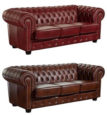 Sofa Couch Ledercouch 3-sitzig Leder Wischleder vintage rot braun Ziernieten