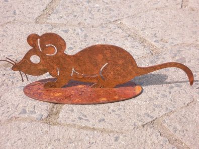 KLEINE MAUS 20x7cm Mäuschen Rost Edelrost Rostfigur Corten Metall Bauernhof Deko