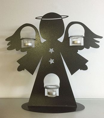 ENGEL mit Windlicht H48cm Metall Antik Silber Edelrost Figur Figur Weihnachten