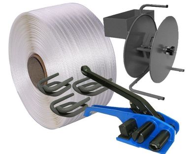 16mm Umreifungsset Textilbandumreifung Textilband Abroller Bandspanner Klammern