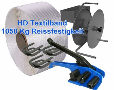 Profi Umreifungs Set 19mm HD Textilbandumreifung Abroller Bandspanner Klammern