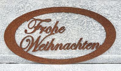 Frohe Weihnachten Schild oval zum Hängen Türschild Gartendeko Rost Edelrost