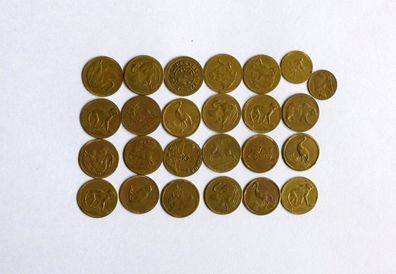 25 alte Spielgeld Münzen, verschiedene Motive Kaufladen Kaufmannsladen