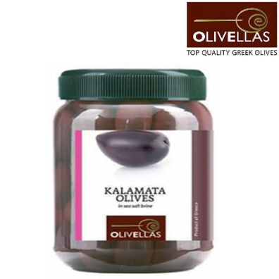 Kalamata Oliven Olivellas 1kg Typ super colossal 111-120 mit Kern in Salzlake