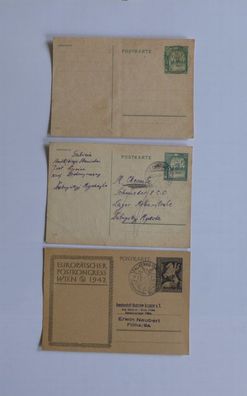 3 x Ganzsachenkarte 12 Pf Generalgouvernement Deutsches Reich 6 + 4 Pf Sonderstempel