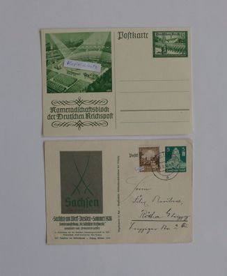 2 x Ganzsachenkarte 5/5 Pf , 6 + 9 Pf Deutsches Reich Sachsen 1938