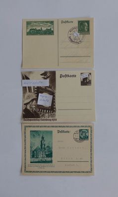 3 x Ganzsachenkarte 6/6, 6 + 19 Pf Deutsches Reich Nürnberg Parteitag Sonderstempel