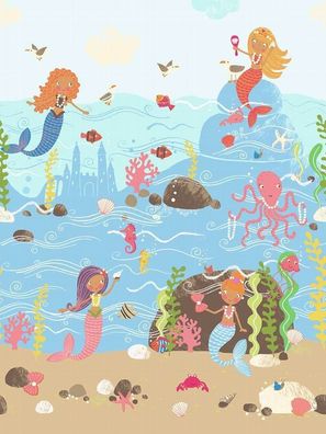 KinderTapete, Designtapete, Mural, verspielt, fröhlich, Meerjungfrau, bunt, Rosa