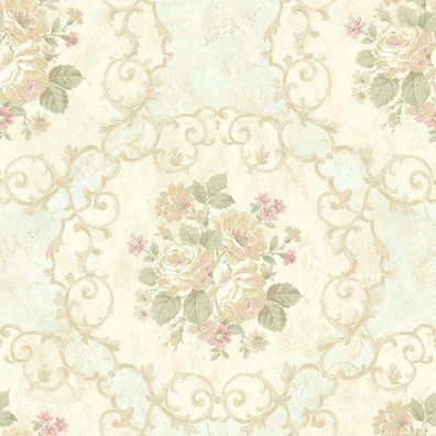 Tapete, Designtapete, Antik, Rahmen, floral, Pergament, blau, Naturtöne, edel