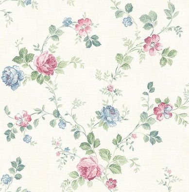 Tapete, Designtapete, floral, klassisch, Landhaus, Schimmer, Creme, Blau, edel