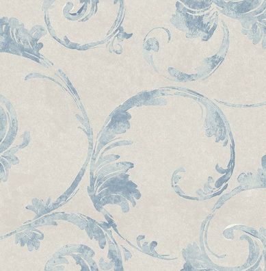 Tapete, Designtapete, Pergamentoptik, Ranken, floral, Kieselstein, Grau, Blau