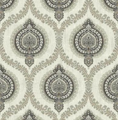 Tapete, Designtapete, Ornamente, Ranken, Stein, Sand, Saphir, Braun, Asche