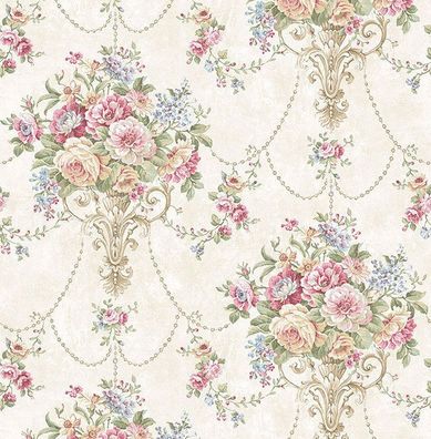 Tapete, Designtapete, Pergament, floral, Sahne, Braun, Blau, Grün, Mango, Glanz