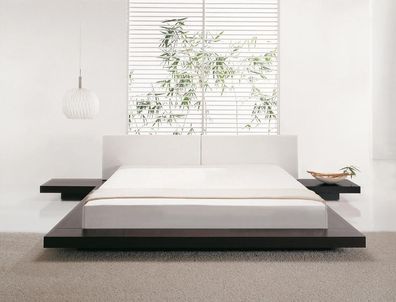 Designer Bett Japan Stil japanisches Futonbett flach Nougat mit Lattenrost Japanbett