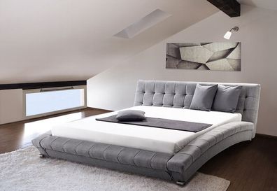 Stoff Bett Polsterbett mit Stoffbezug Stoffbett grau mit Lattenrost 160 / 180 x 200