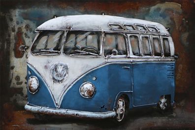 Handgefertigtes Metallbild Bus in Blau ca. 120x80 cm Kunst Bild 3D-Optik