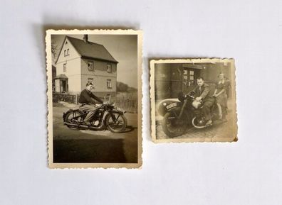 2 x Foto Oldtimer Motorrad Seitenwagen