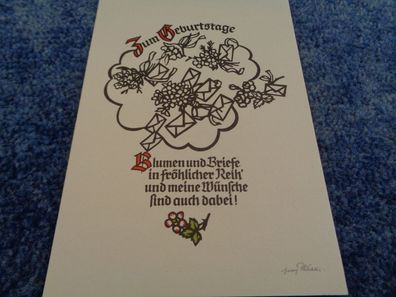 Postkarte Scherenschnitt mit Spruch-Plischkekarte-Blumen und briefe in fröhlicher R..