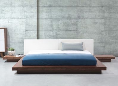 Designer Bett Japan Stil japanisches Futonbett flach Braun mit Lattenrost Japanbett