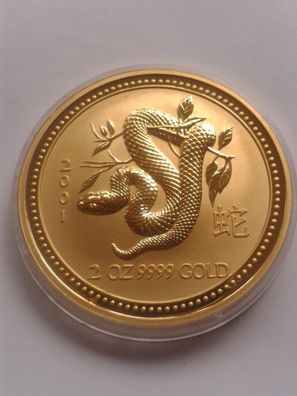 Original 200$ 2001 Australien Lunar SChlange 2 Unzen 62,2g 9999er Gold perth mint