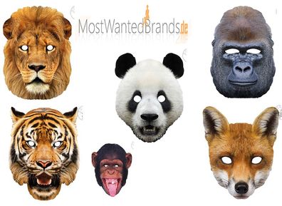 Rubies Card Mask * Gorilla, Tiger, Panda, Löwe, Fuchs, Affe * Maske aus Pappe
