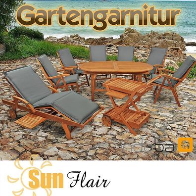 Gartengarnitur 16-tlg Sun Flair Holz + Polsterauflagen Premium Grau - indoba®