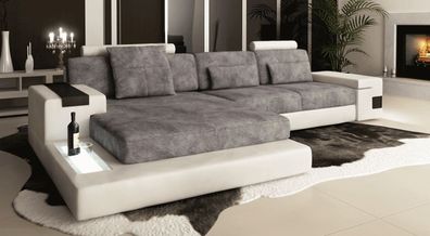 Leder Sofa Couch Wohnlandschaft Stoff L-Form Ecksofa Eckcouch Designsofa Hamburg III