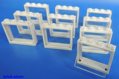 LEGO® Fenster 1x4x3 Rahmen weiß / mit glaseinsatz transparent klar / 10 Stück