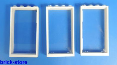 LEGO® Fenster 1x4x6 Rahmen weiß / mit glaseinsatz transparent klar / 3 Stück