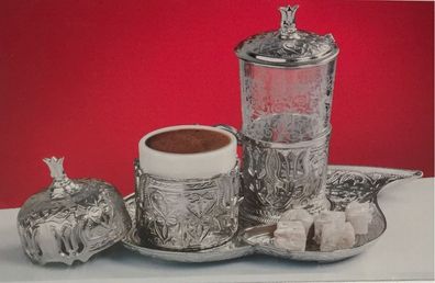 Kaffee Mocca Set Antik Silber 7-teiliges Set , Osmanische Mokkatassen