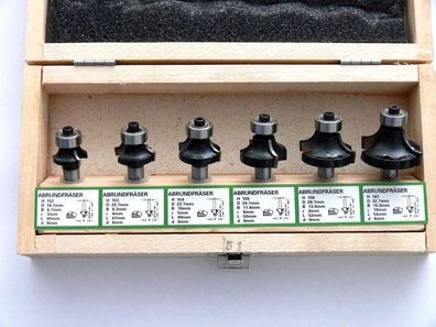 HM-Fräsersatz Abrundfräser R 3, 4, 5, 6, 8, 10mm , Holzfräser , Schaft 8mm