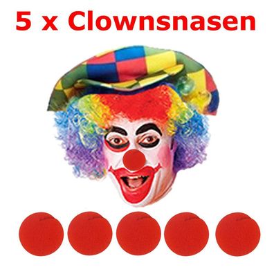 5 Clowns Nasen Rot Schaumstoff Clownsnase Nase Narren Clown Zubehör Fasching