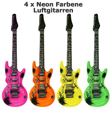 4 x Neon farbene aufblasbare Luftgitarren Musikinstrument aufblasbar Air Guitar