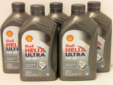 6,45€/ l Shell Helix Ultra 5W-40 5 x 1 Ltr Motoröl MB 229.5 226.5 VW 50200 50500